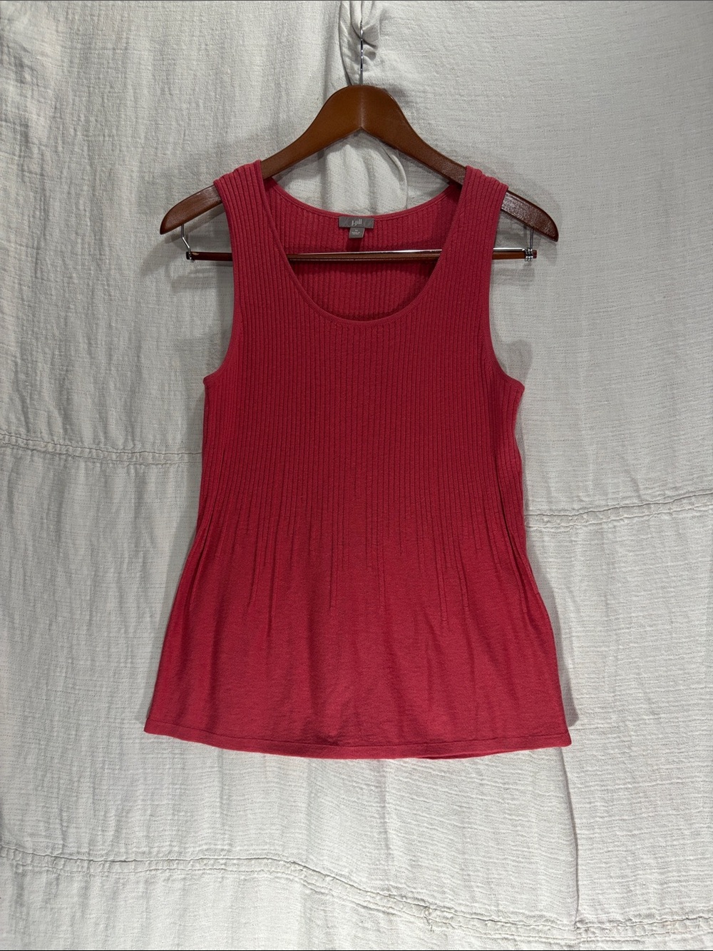 J. Jill Sillk Cotton Ribbed Knit Scoop Neck Flared Hem Tank Top Coral Medium